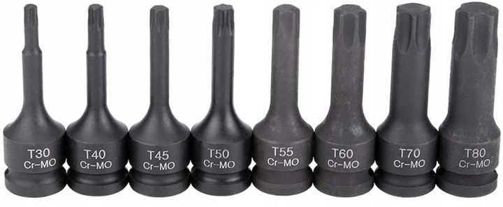 KLUCZE WPUSTOWE TRZPIENIOWE UDAROWE TORX 1/2 T30-T80 NASADKI 78 MM 8 EL
