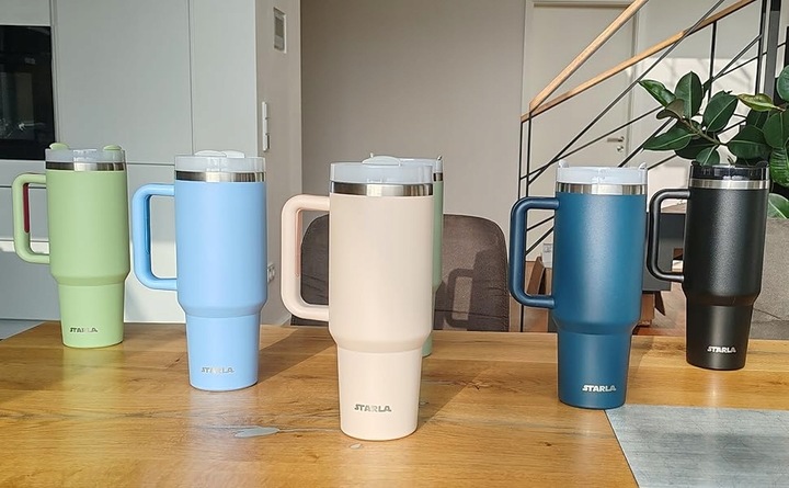 MEGA KUBEK TERMICZNY 1.2L UCHWYT SŁOMKA 2 POKRYWKI SZCZELNY