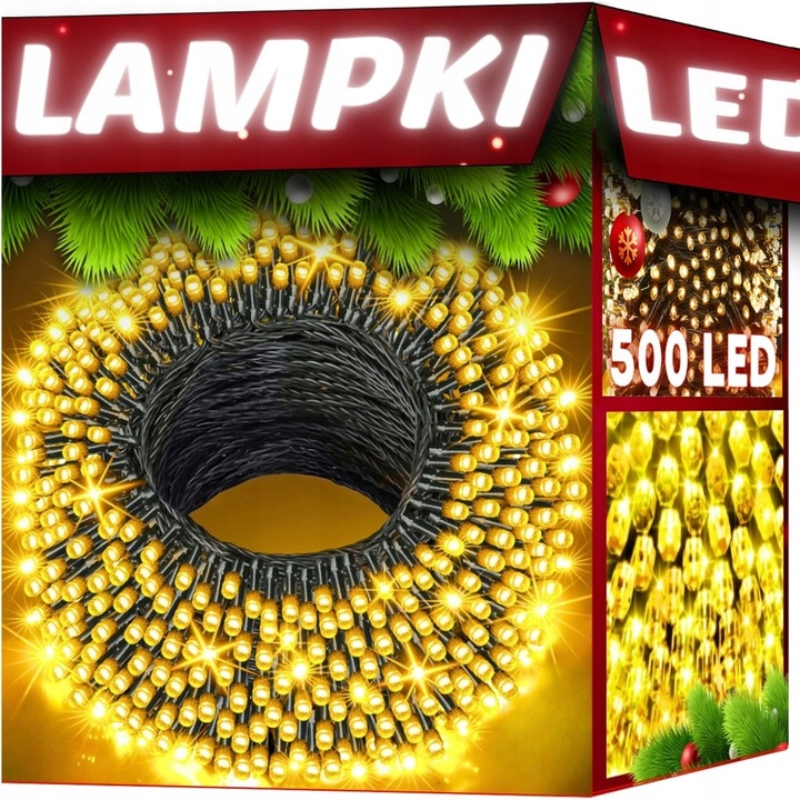 LAMPKI ŚWIATEŁKA CHOINKOWE 500LED ZEWNĘTRZNE WEWNĘTRZNE BIAŁE CIEPŁE 35M