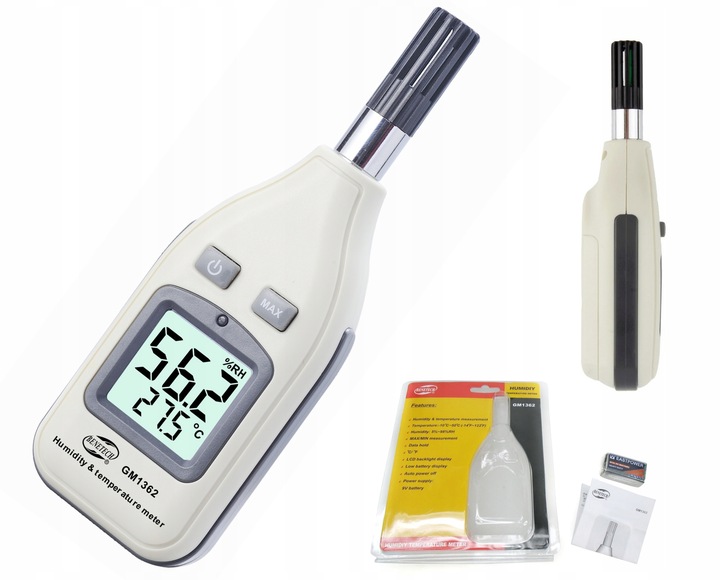 HIGROMETR WILGOTNOŚCIOMIERZ MIERNIK WILGOTNOŚCI I TEMPERATURY POWIETRZA LCD
