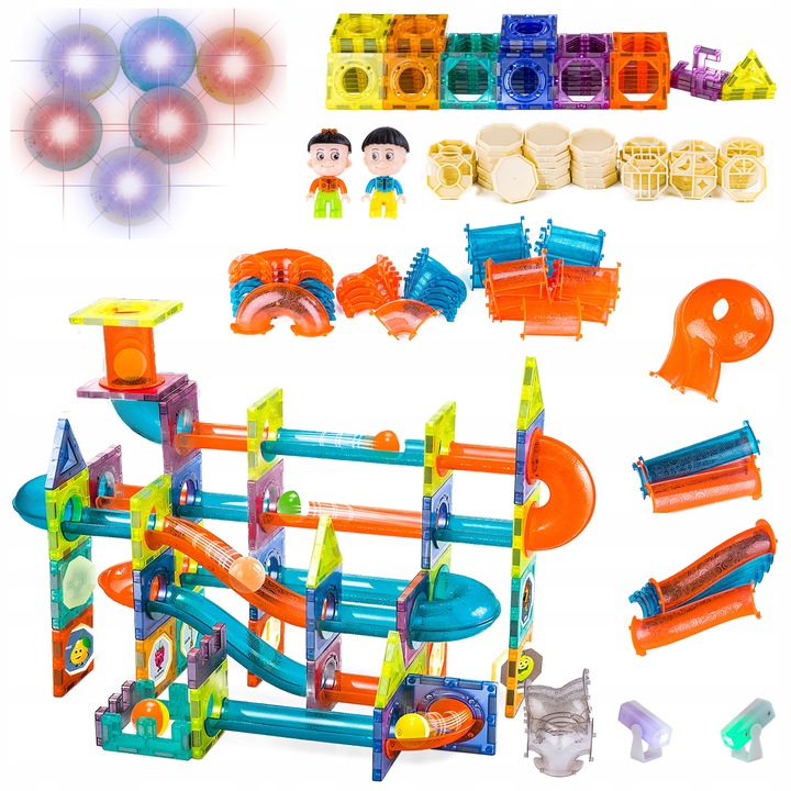 ŚWIECĄCE KONSTRUKCYJNE KLOCKI MAGNETYCZNE TOR dla KULEK dla dzieci 202 el