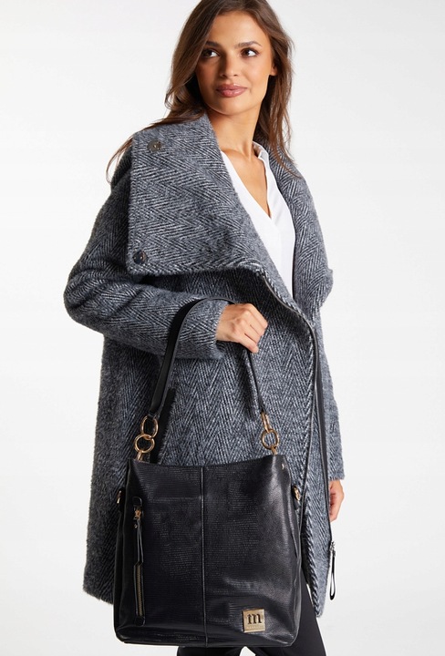 Torebka Damska MONNARI SHOPPER NA RAMIĘ Listonoszka Czarna PASEK LOGO