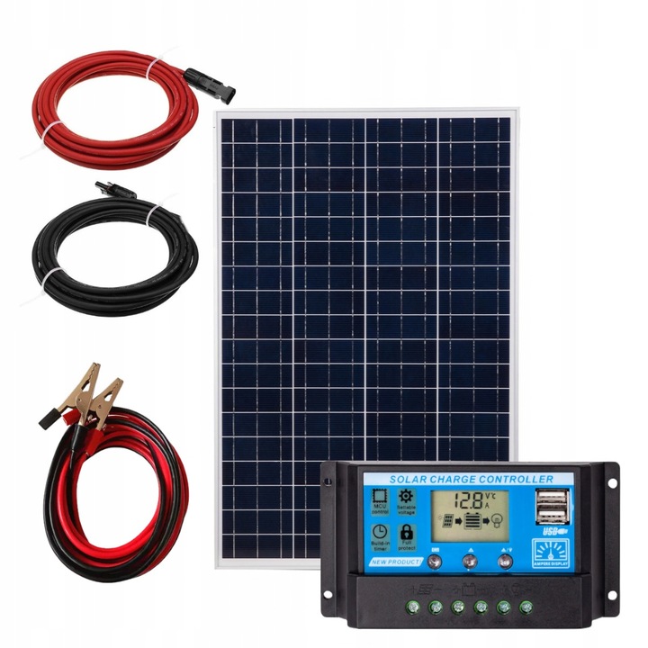 ŁADOWARKA SOLARNA AKUMULAOTRA 12V 100W 10A PWM 2X USB MOCNA SZYBKA ZESTAW