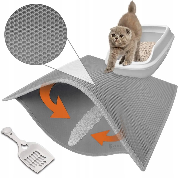 BARDZO DUŻA MATA POD KUWETE Dwuwarstwowa PODKŁADKA dla kota SZARA 75x55