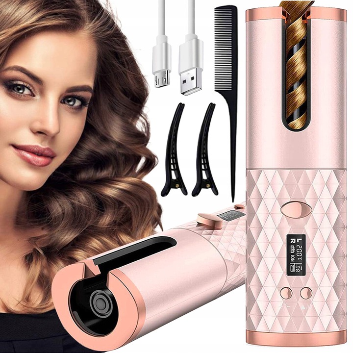 CERAMICZNA Lokówka automatyczna do włosów OBROTOWA fale loki 3000 mAh timer