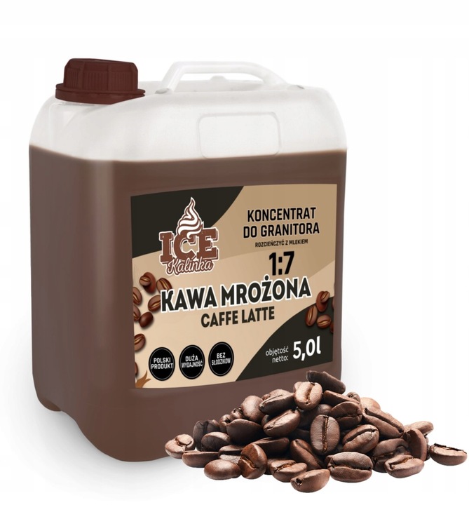 Syrop kawowy 5l CAFFE LATTE FRAPPE waga 6,7kg mrożona kawa, granita, shake