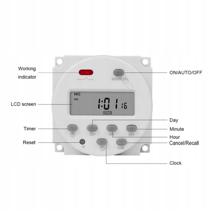 PROGRAMATOR CZASOWY WŁĄCZNIK WYŁĄCZNIK ENERGOOSZCZĘDNY CYFROWY 1s ~ 168h