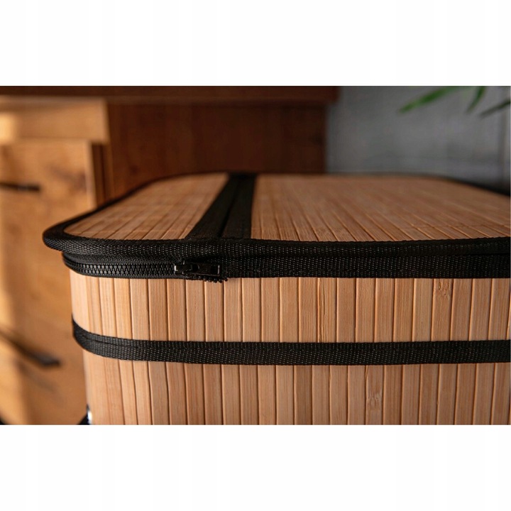 BAMBUSOWY CZARNY KOSZ NA PRANIE WOLNOSTOJĄCY POJEMNIK Z POKRYWĄ 72L