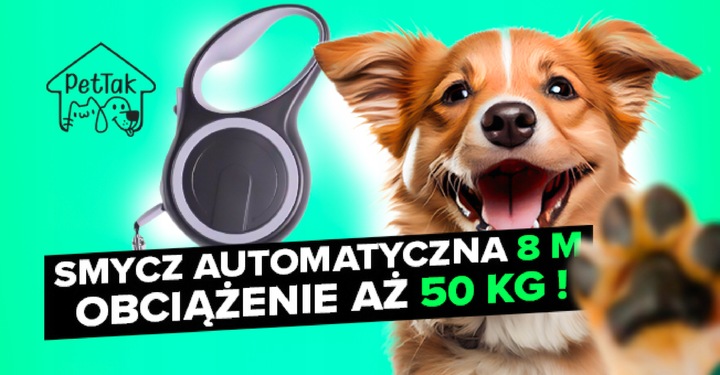 SMYCZ AUTOMATYCZNA DLA PSA TAŚMA Z BLOKADĄ PETTAK MOCNA ZWIJANA 50KG 8M