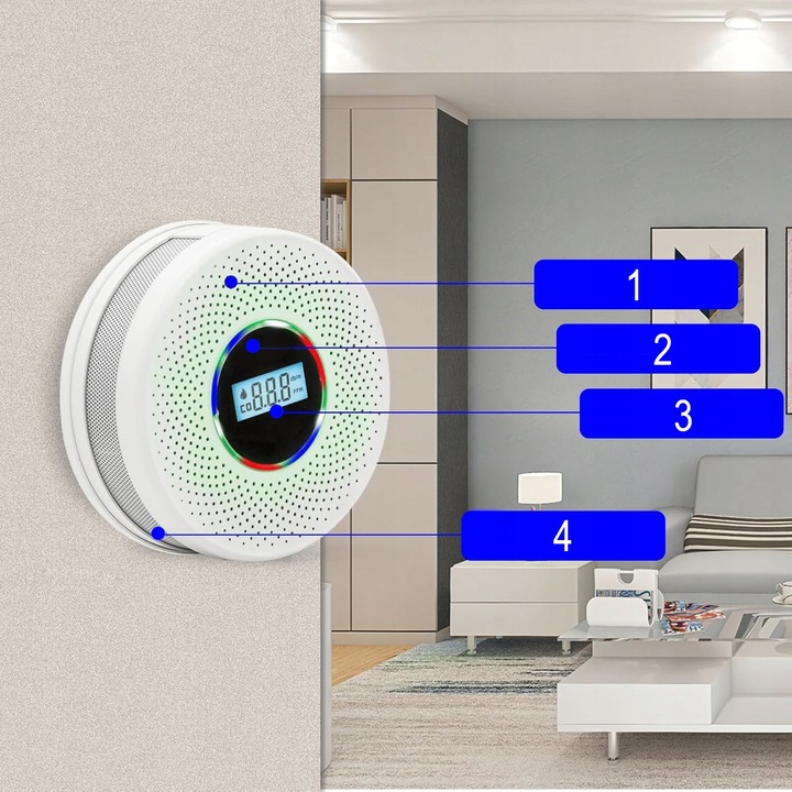 CZUJNIK CZADU I DYMU 2w1 detektor tlenku węgla LCD certyfikowany ALARM X 2