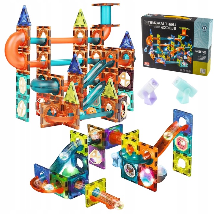 KLOCKI MAGNETYCZNE KONSTRUKCYJNE EDUKACYJNE ZESTAW 110EL PANELE 3D ŚWIECĄCY