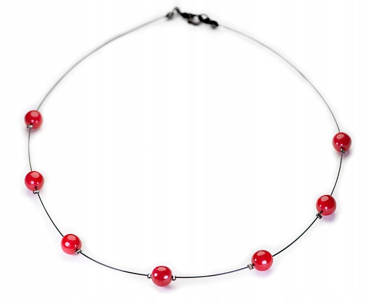 Czerwony Naszyjnik Delikatny na lince Szkło Polerowne Jablonex