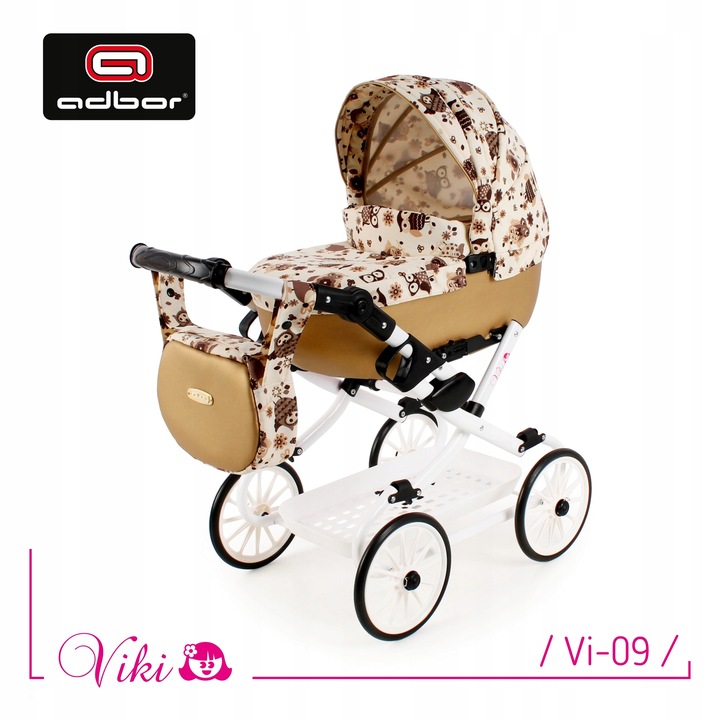 Wózek dla Lalek Składany Głęboki Adbor Viki Gondola Torba Koszyk kol. Vi-09
