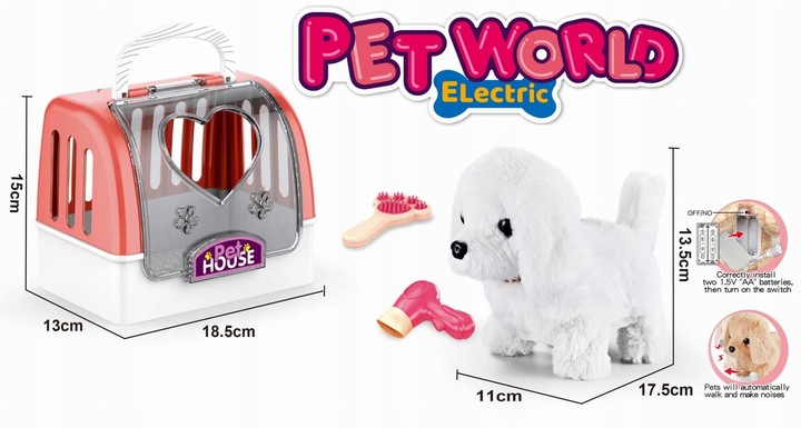 PIESEK INTERAKTYWNY W DOMKU Z DŹWIĘKIEM CHODZI I SZCZEKA + AKCESORIA