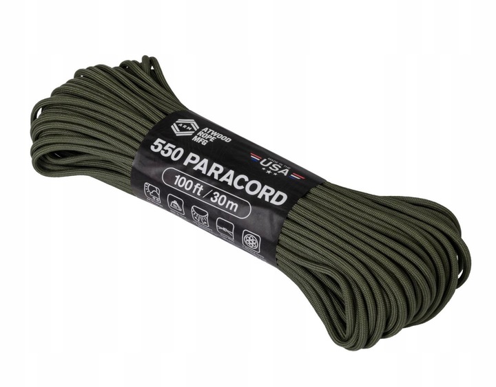 Linka lina taktyczna Atwood Rope MFG 550 Paracord 30 m do 250 kg Olive Drab