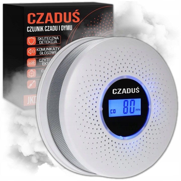 Czujnik czadu dymu bezprzewodowy JKD-512COM certyfikowany detektor alarm