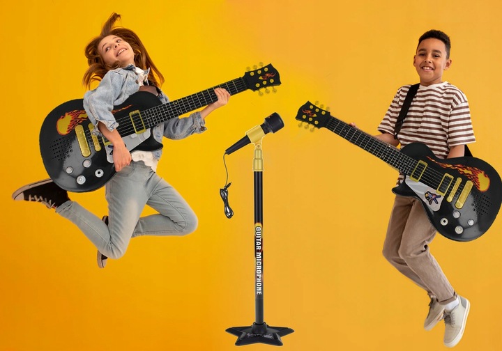 Gitara DLA DZIECI Elektryczna Na Baterie + Mikrofon Na Statywie + 6 melodii