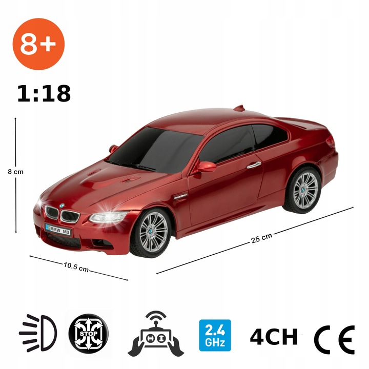 SAMOCHÓD RC AUTO ZDALNIE STEROWANE DLA DZIECI BMW M3 NA PILOTA CZERWONE