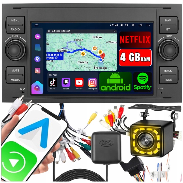 RADIO SAMOCHODOWE do FORD KUGA S-MAX C-MAX CARPLAY 4GB RDS GPS WIFI ANDROID