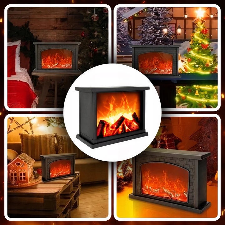 KOMINEK LED LAMPION Z OGNIEM RUCHOMY PŁOMIEŃ ELEKTRYCZNY DEKORACJA ŚWIĘTA