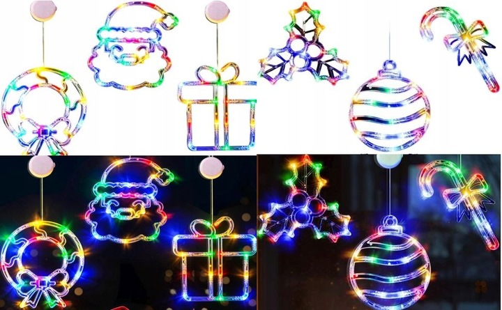 ZESTAW 6 X ŚWIECĄCE Dekoracje OZDOBY LAMPKI ŚWIĄTECZNE OZDOBY NA OKNO DL/M1