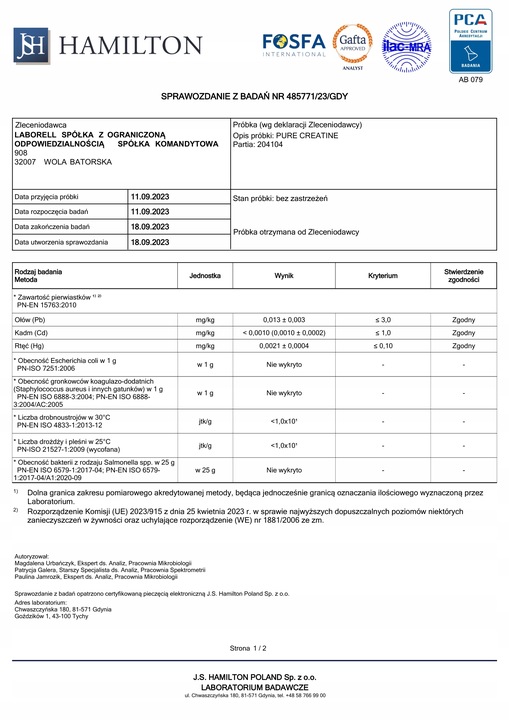 Laborell Kreatyna Monohydrat PURE CREATINE 500g CZYSTA