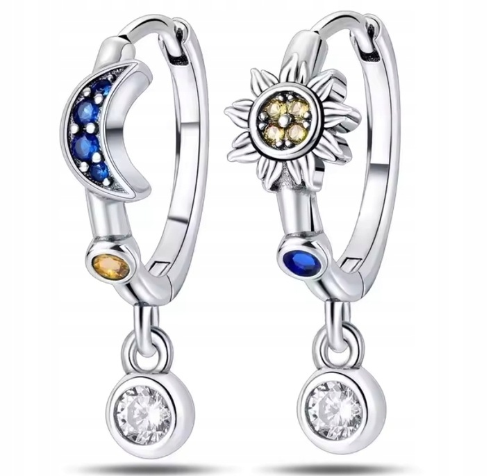 MD eleganckie kolczyki DZIEŃ NOC księżyc słońce kamienie | S925