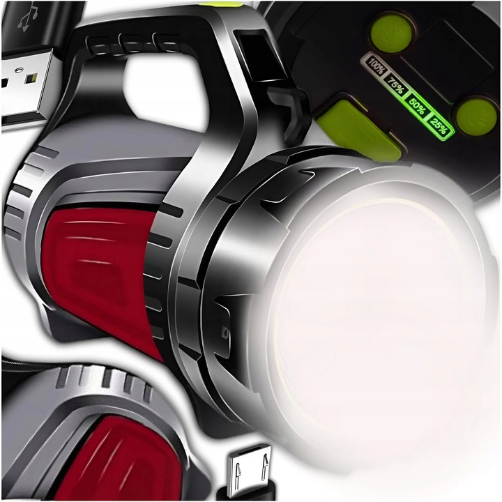 MOCNA LATARKA AKUMULATOROWA SZPERACZ LED POWERBANK ŁADOWANIE TURYSTYCZNA