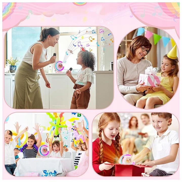 BEZPRZEWODOWY ZESTAW DO KARAOKE DLA DZIECI BLUETOOTH GŁOŚNIK + 2 MIKROFONY