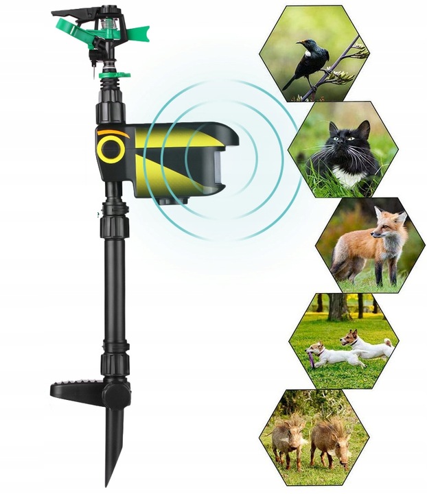 WODNY ODSTRASZACZ ZWIERZĄT KOTY PSY PTAKI KUNY Podczerwień OBRÓT 360° SOLAR
