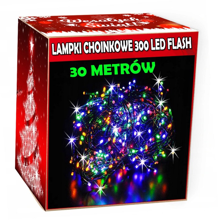 LAMPKI CHOINKOWE 300LED FLASH 30METRÓW ZEWNĘTRZNE