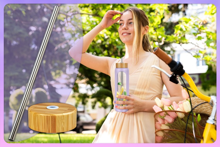 BUTELKA SZKLANA NA WODĘ NAPOJE ZE SŁOMKĄ SITKIEM SZCZELNA DUŻA BIDON 1,2L