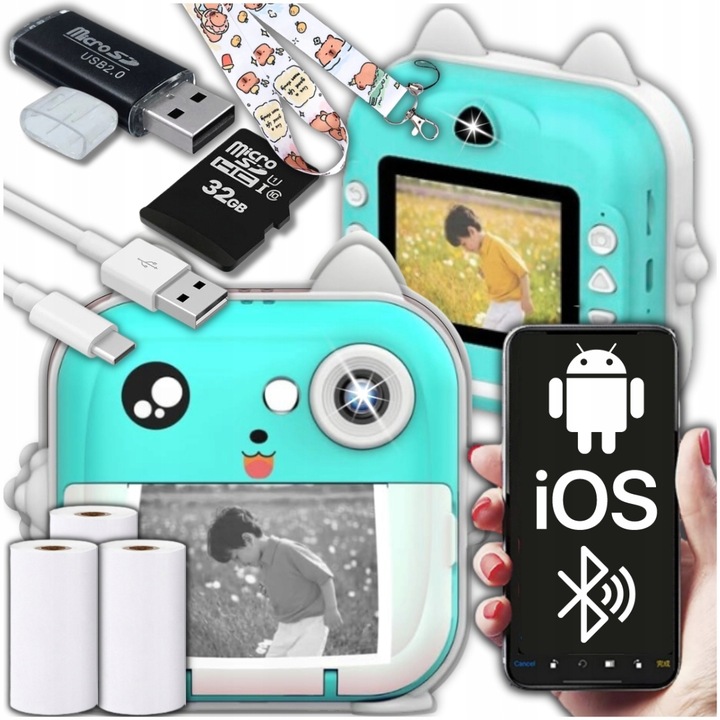 APARAT NATYCHMIASTOWY DLA DZIECI DRUKUŚ DRUKARKA Z KARTA 32GB + 3 ROLKI