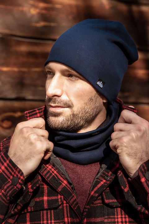 Czapka zimowa męska na polarze Granatowa