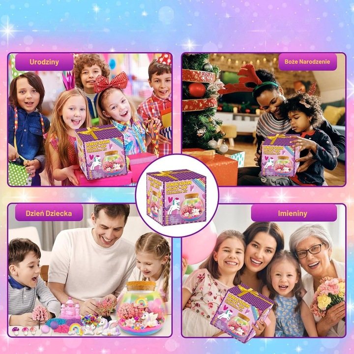 Jednorożec Zestaw Kreatywny Dziewczynki Lampka Nocna Piasek Kinetyczny DIY