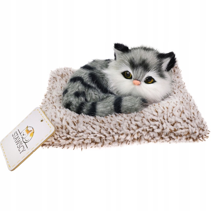 REALISTYCZNY KOTEK ŚPIĄCY NA PODUSZCE jak żywy MIAUCZĄCY figurka PREZENT