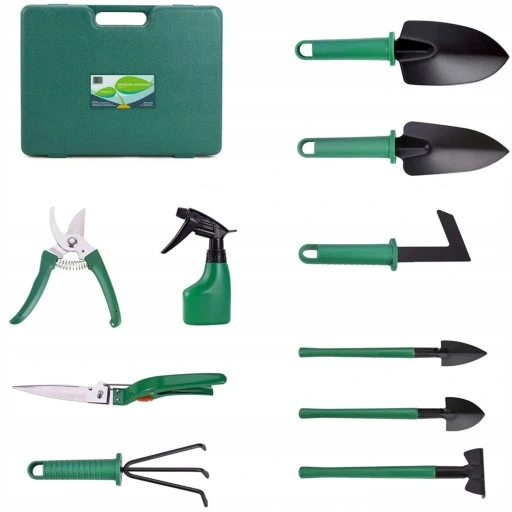 ZESTAW NARZĘDZI OGRODNICZYCH 10w1 ŁOPATKA GRABKI MOTYCZKA PAZURKI SEKATOR
