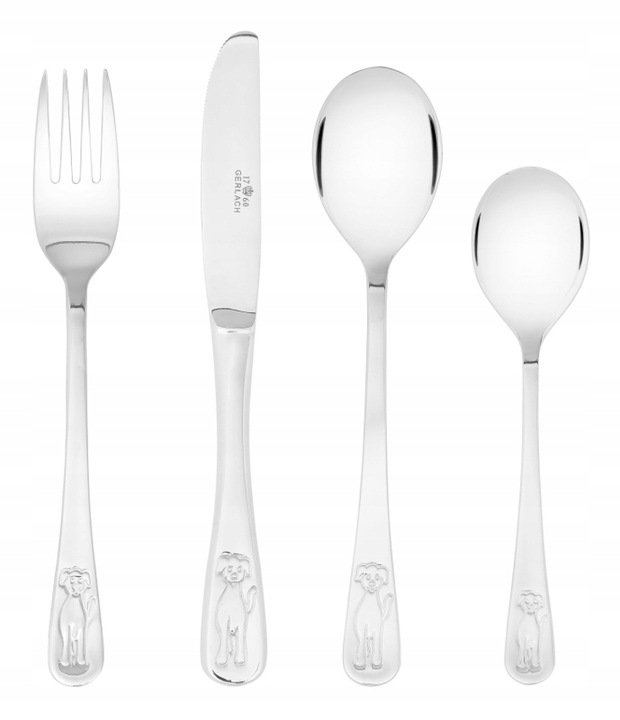 GERLACH SZTUĆCE DZIECI DZIECIĘCE KOMPLET 4EL PIESKI STAL NIERDZEWNA BON TON