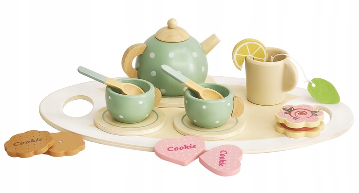 SERWIS DLA DZIECI XXL DREWNIANY zestaw do herbaty kawy FILIŻANKI CIASTKA