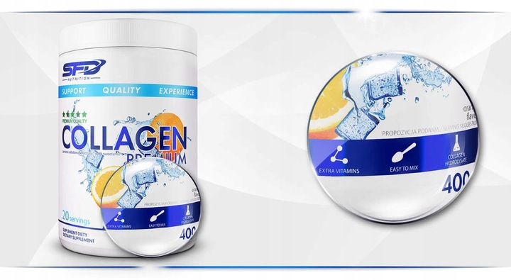 SFD COLLAGEN PREMIUM 400G POMARAŃCZOWY KOLAGEN WŁOSY SKÓRA STAWY MIĘŚNIE