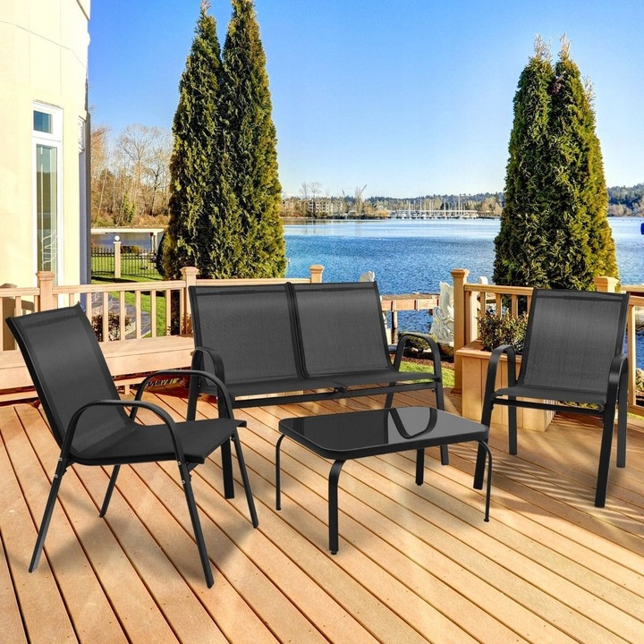 4-częściowy Zestaw mebli ogrodowych ze stolikiem ze szkła hartowanego
