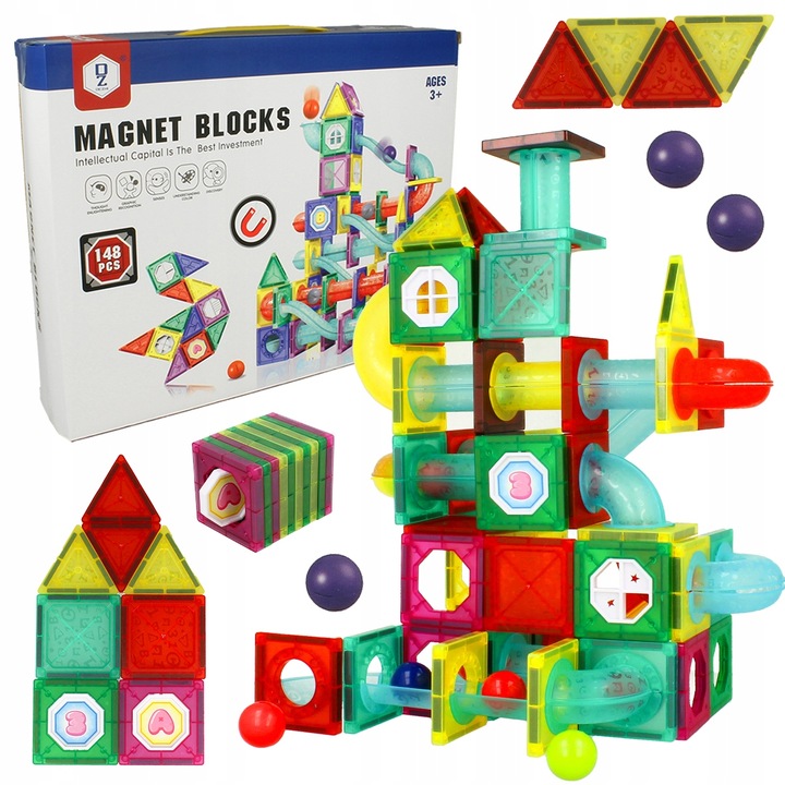 KLOCKI MAGNETYCZNE DLA DZIECKA 3D EDUKACYJNE TOR KULKOWY ZJEŻDŻALNIA 148EL