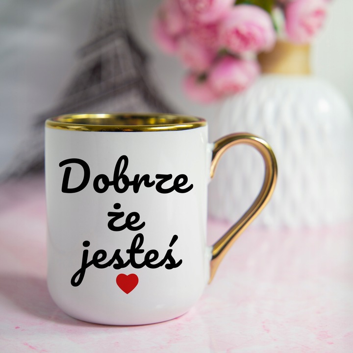 BIAŁY KUBEK Elegant 350ml Dla Walentynki DOBRZE ŻE JESTEŚ Mix Ciekawych Wz