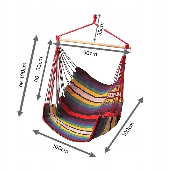 HAMAK KRZESŁO BRAZYLIJSKIE HUŚTAWKA BOHO FOTEL WISZĄCY OGRODOWY Z DRĄŻKIEM