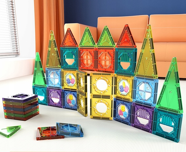 KLOCKI MAGNETYCZNE KONSTRUKCYJNE EDUKACYJNE DUŻE PANELE 3D DLA DZIECI 56 EL