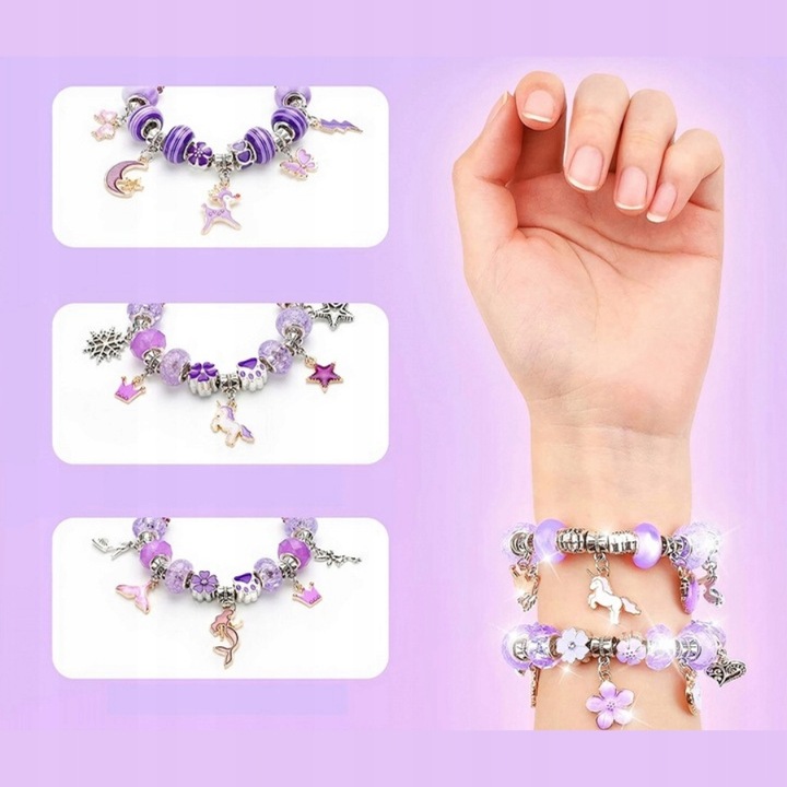 Zestaw Do Biżuterii Fiolet Komplet Koralików 68 Elementów Zestaw Kreatywny