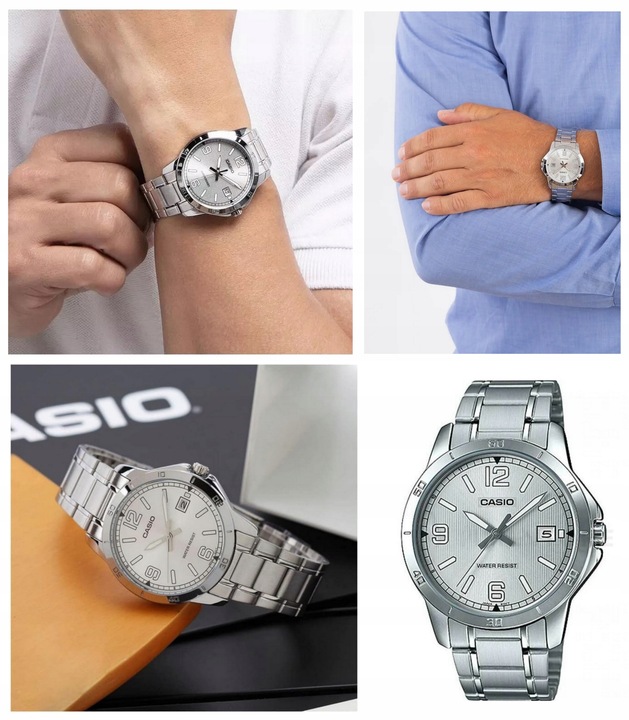 ZEGAREK MĘSKI CASIO MTP-V004 datownik stalowy + BOX + GRAWER