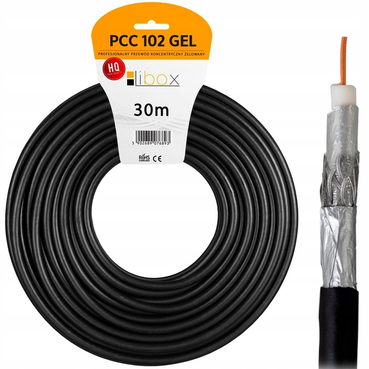 KABEL ANTENOWY KONCENTRYCZNY CZARNY ŻEL Cu PRZEWÓD ZEWNĘTRZNY ZIEMNY 4K 30M