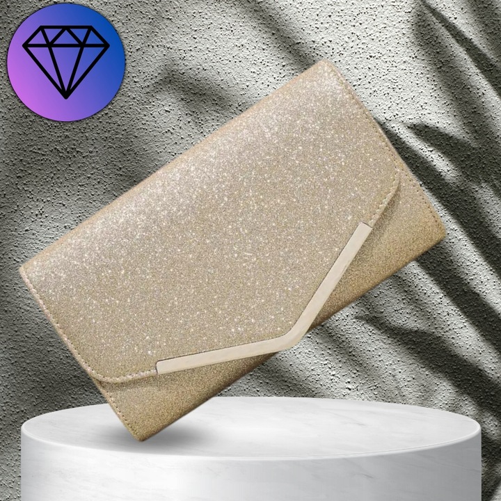 Wieczorowa Złota Torebka Elegancka Kopertówka Wizytowa Błyszcząca Retro