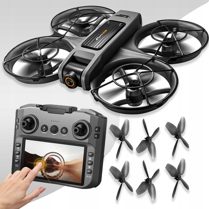 DRON KONTROLER Z LCD 2 kamery SILNIK BEZSZCZOTKOWY ZABAWKA 135G WIFI 3x AKU